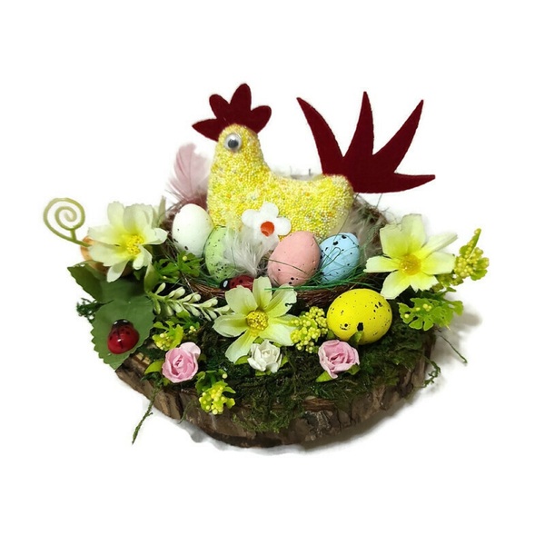 Πασχαλινή σύνθεση με κότα και αυγά σε φωλιά - διακοσμητικά, πασχαλινή διακόσμηση, πασχαλινά δώρα