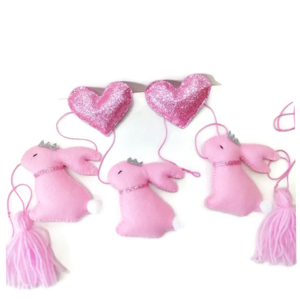 Γιρλάντα Υφασμάτινη λαγουδάκια ροζ glitter bunny fiesta - κορίτσι, δώρο, γιρλάντες, μόμπιλε, λαγουδάκι
