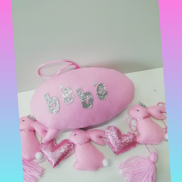 Γιρλάντα Υφασμάτινη λαγουδάκια ροζ glitter bunny fiesta - κορίτσι, δώρο, γιρλάντες, μόμπιλε, λαγουδάκι - 2