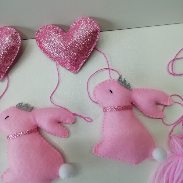Γιρλάντα Υφασμάτινη λαγουδάκια ροζ glitter bunny fiesta - κορίτσι, δώρο, γιρλάντες, μόμπιλε, λαγουδάκι - 3