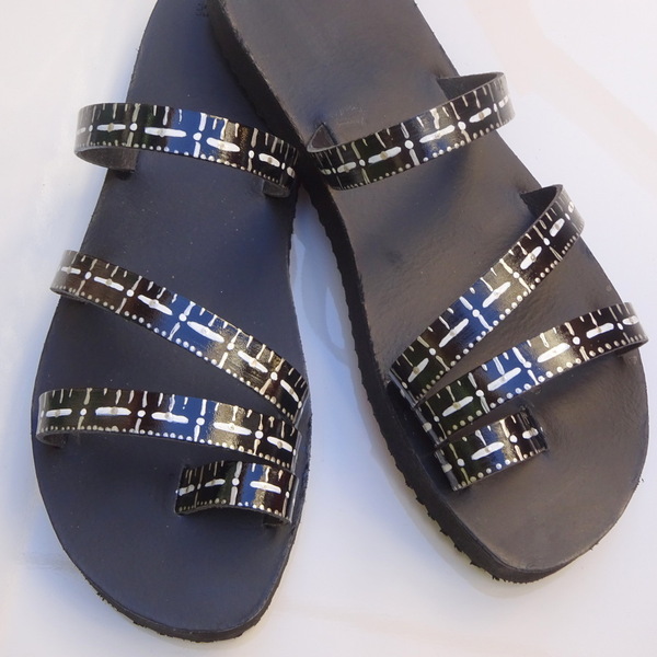 Δερμάτινο σανδάλι πλατφόρμα HSΚ202 - δέρμα, μαύρα, ankle strap
