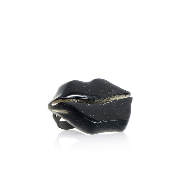 Δαχτυλίδι - " Black Velvet Lipstick " - γυαλί, μεγάλα, αυξομειούμενα