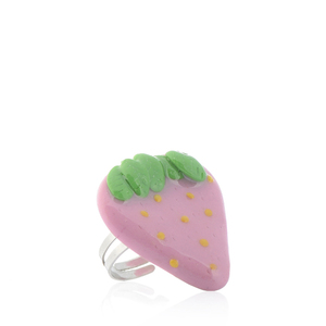 Δαχτυλίδι - "Pretty-in-Pink Strawberry" - γυαλί, πηλός, αυξομειούμενα