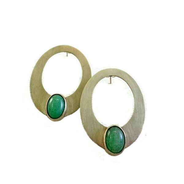 Ασημένια σκουλαρίκια με πράσινο Αχάτη - ασήμι, πέτρες, καρφωτά