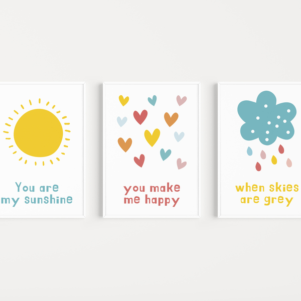 Εκτυπώσιμο σετ 3 αφισών για παιδικό δωμάτιο ''You are my sunshine'' - αφίσες, δωμάτιο παιδιών