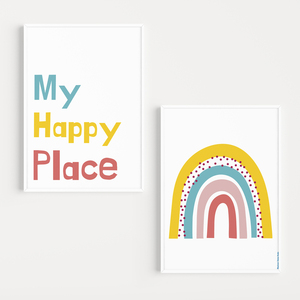 Εκτυπώσιμο σετ 2 αφισών για παιδικό δωμάτιο ''My happy place'' - αφίσες, δώρα για μωρά, δωμάτιο παιδιών