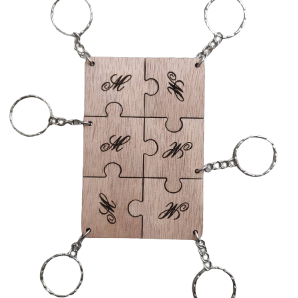 Ξύλινο μπρελόκ puzzle με 6 κομμάτια και μονογράμματα - ξύλο, μονογράμματα, σπιτιού, μπρελοκ κλειδιών
