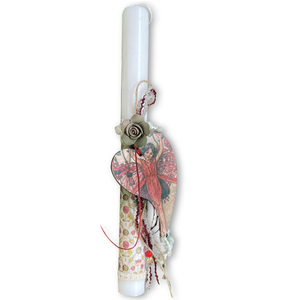 Αρωματική λαμπάδα με χειροποίητα ξύλινα στοιχεία "Νεράιδα των Λουλουδιών". - μήκος 30cm - κορίτσι, για παιδιά, για εφήβους