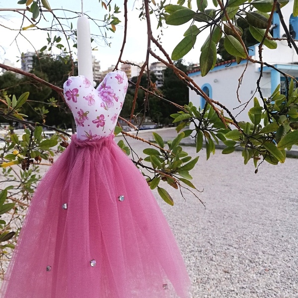 Λαμπάδα με μακρύ φόρεμα με στρας και floral μπούστο - κορίτσι, λαμπάδες, για παιδιά - 2