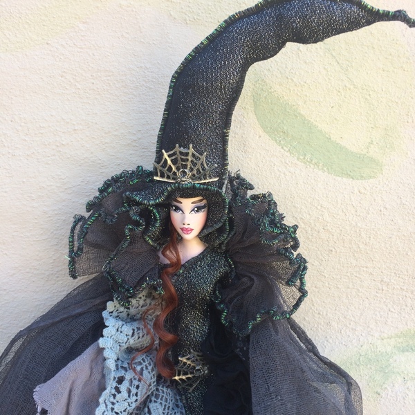 Διακοσμητική Κούκλα " Μαύρη-γκρι Μάγισσα με δαντέλα" ύψος 90 εκ. - διακοσμητικά, διακόσμηση σαλονιού, κούκλες - 2