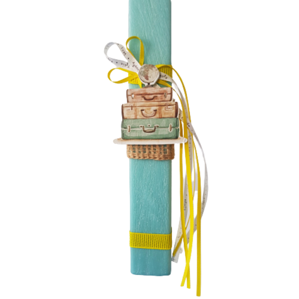 Πασχαλινή Αρωματική Γαλάζια Λαμπάδα Βαλίτσες Unisex 30cm - αγόρι, λαμπάδες, για παιδιά, για ενήλικες, για εφήβους - 2