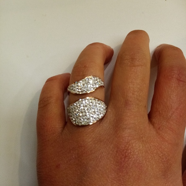Ρυθμιζόμενο Κομψό δαχτυλίδι με λευκές πέτρες - ατσάλι, μεγάλα, αυξομειούμενα - 2
