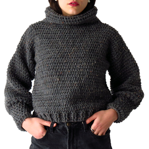 Πλεκτό χειροποίητο γκρι πουλόβερ με ζιβάγκο - μαλλί, ακρυλικό, μακρυμάνικες
