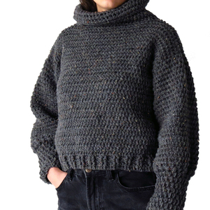 Πλεκτό χειροποίητο γκρι πουλόβερ με ζιβάγκο - μαλλί, ακρυλικό, μακρυμάνικες - 2