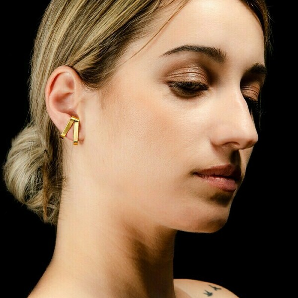 Ear cuff σκουλαρίκια καρφωτά huggie earrings - ασήμι, επιχρυσωμένα, καρφωτά, ear cuffs