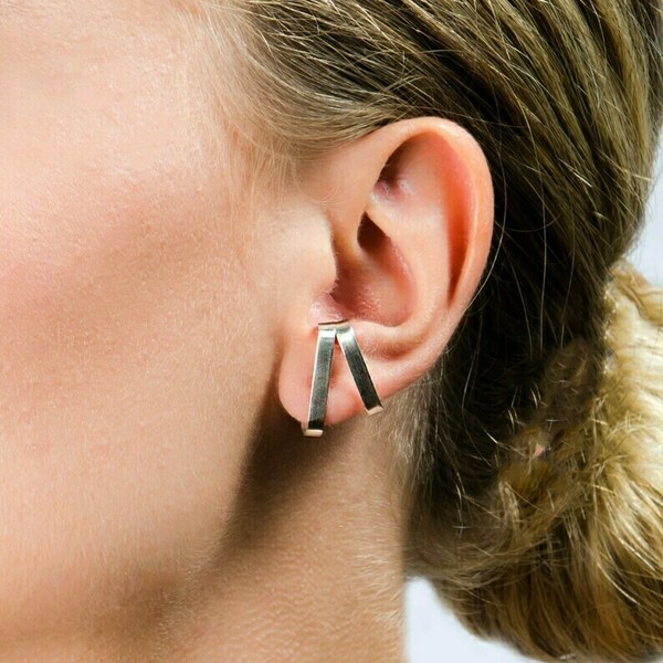 Ear cuff σκουλαρίκια καρφωτά huggie earrings - ασήμι, επιχρυσωμένα, καρφωτά, ear cuffs - 3