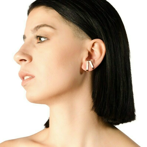 Ear cuff σκουλαρίκια καρφωτά huggie earrings - ασήμι, επιχρυσωμένα, καρφωτά, ear cuffs - 5