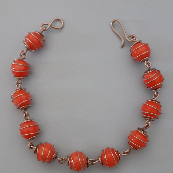 Βραχιόλι με πορτοκαλί κοράλλι - ημιπολύτιμες πέτρες, κοράλλι, αλπακάς, σταθερά, χεριού - 2