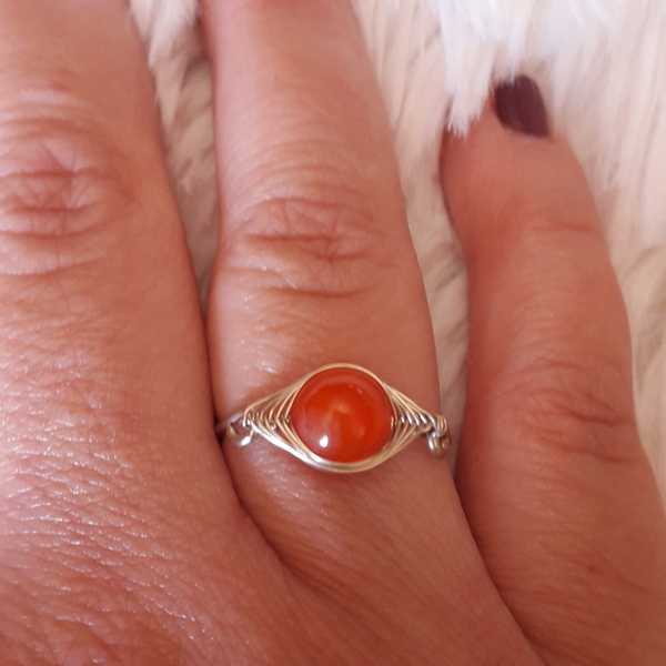 Δαχτυλίδι με φυσικό πορτοκαλί αχάτη - ημιπολύτιμες πέτρες, αλπακάς, σταθερά - 4