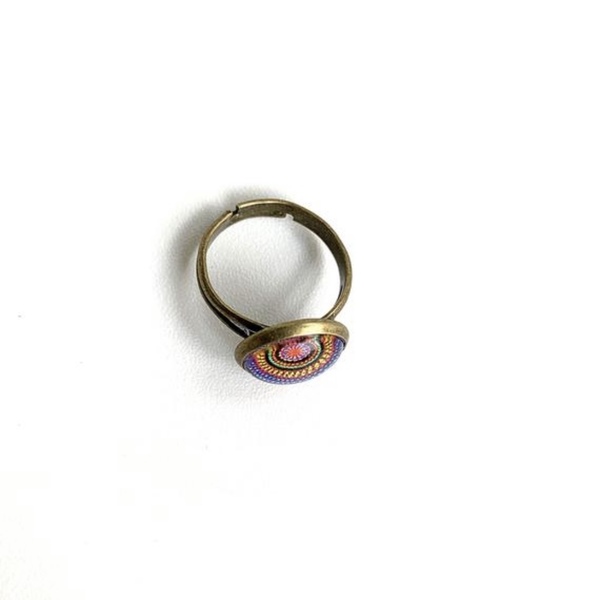 Ορειχάλκινο Δαχτυλίδι Μάνταλα - Ρυθμιζόμενο Πολύχρωμο Έθνικ Δαχτυλίδι - γυαλί, ορείχαλκος, ethnic, αυξομειούμενα - 3