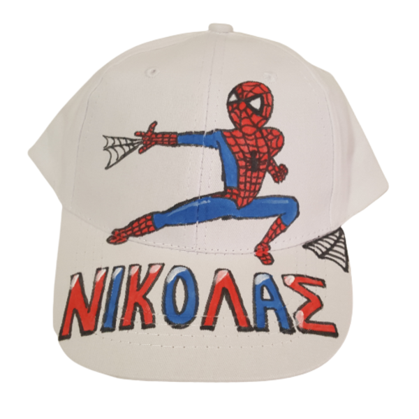 παιδικό καπελάκι jockey με όνομα και θέμα σπάιντερμαν για αγόρι ή κορίτσι ( spiderman) - όνομα - μονόγραμμα, καπέλα, καπέλο
