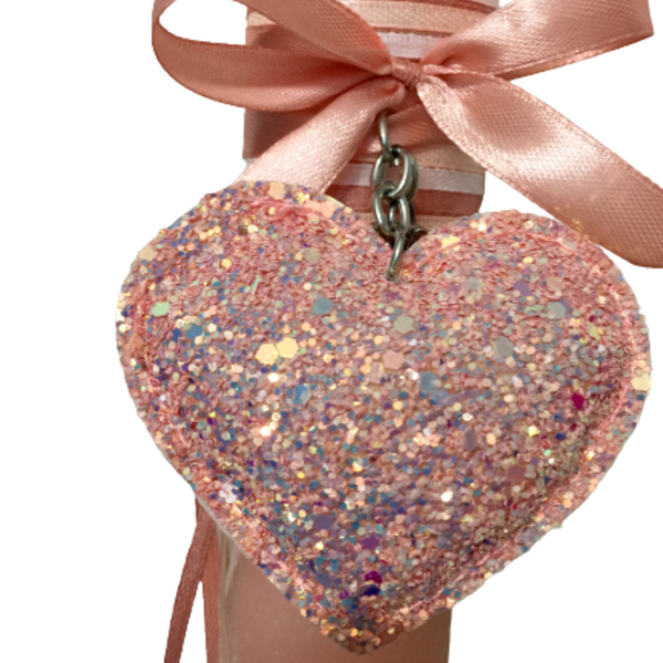 Λαμπάδα καρδιά με glitter - μπρελόκ - καρδιά, κορίτσι, λαμπάδες, για ενήλικες, για εφήβους - 2