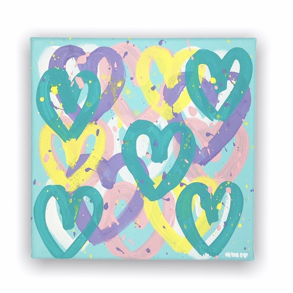 Καρδιές - Πίνακας ζωγραφικής γαλάζιος - πίνακες & κάδρα, καρδιά, αγάπη, πίνακες ζωγραφικής