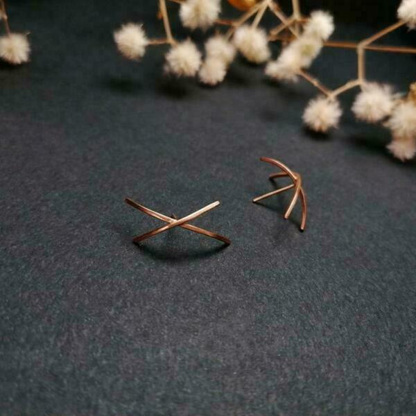 Ασημένια σκουλαρίκια καρφωτά, x earrings studs minimalist - ασήμι, επιχρυσωμένα, γεωμετρικά σχέδια, καρφωτά - 4