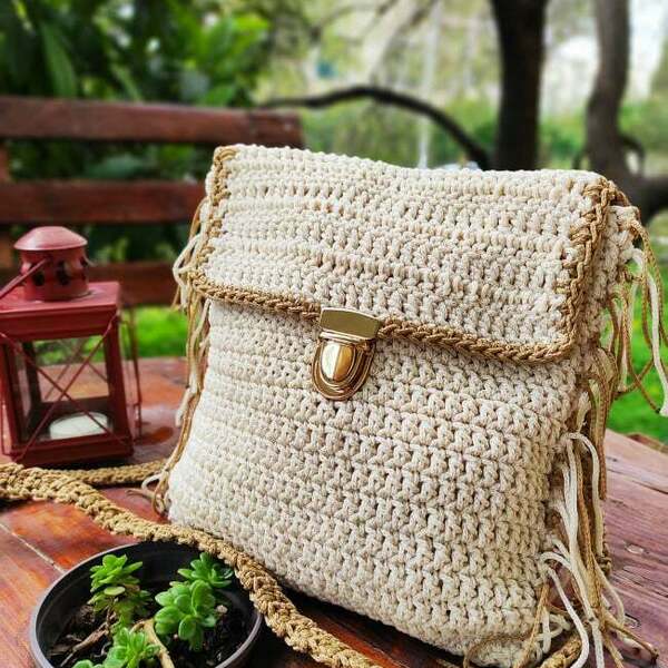 Boho bag style crochet handmade - ώμου, χιαστί, all day, πλεκτές τσάντες