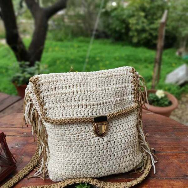 Boho bag style crochet handmade - ώμου, χιαστί, all day, πλεκτές τσάντες - 3
