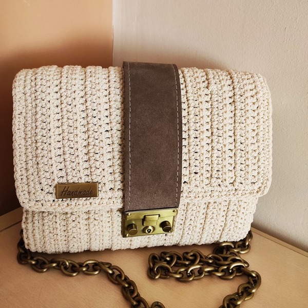 Boho crochet leather bag style handmade - δέρμα, ώμου, χιαστί, all day, πλεκτές τσάντες