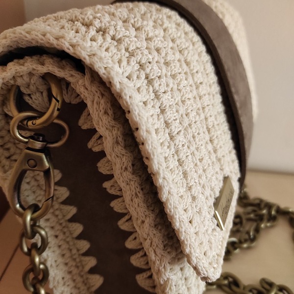 Boho crochet leather bag style handmade - δέρμα, ώμου, χιαστί, all day, πλεκτές τσάντες - 2