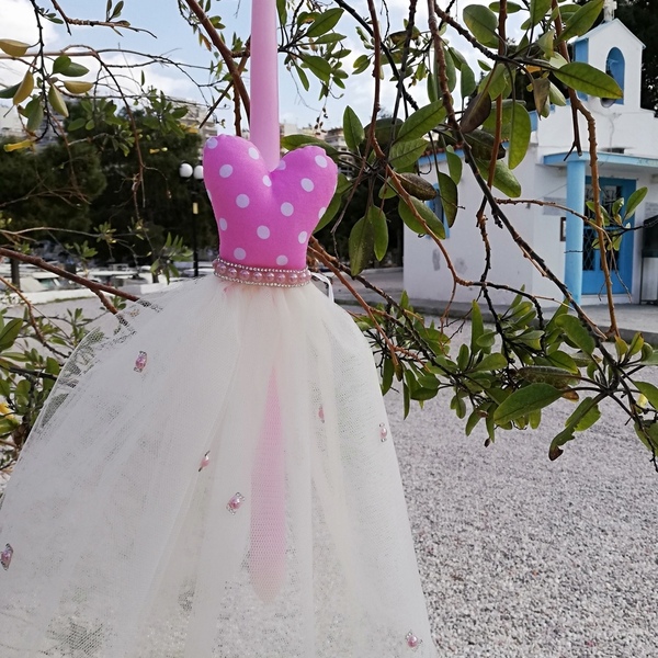 Λαμπάδα φορεματάκι με πουά μπούστο - λαμπάδες, για παιδιά