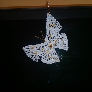 Μονό σκουλαρίκι πεταλούδα λευκή - πεταλούδα, κρεμαστά, μεγάλα, πλεκτά - 2