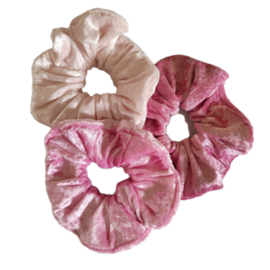Βελούδινα λαστιχάκια μαλλιών scrunchies σε ροζ αποχρώσεις 3τμχ - ύφασμα, ροζ, βελούδο, για τα μαλλιά, λαστιχάκια μαλλιών