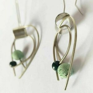 "Green hummingbird 2" - ασήμι, ημιπολύτιμες πέτρες, αλπακάς, κρεμαστά - 2