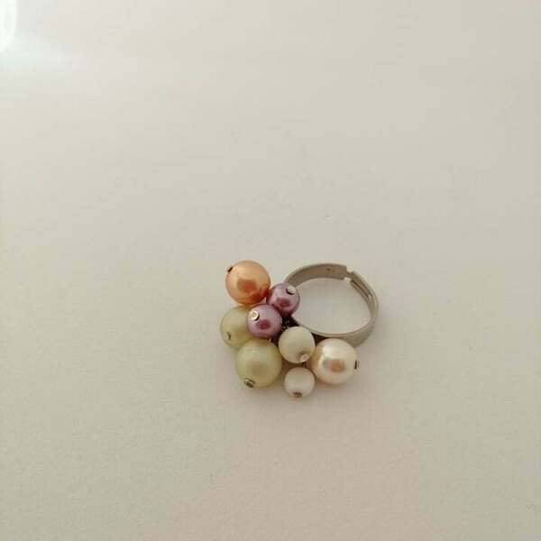 Δαχτυλίδι με γυάλινες πέρλες 04 - ημιπολύτιμες πέτρες, μικρά, boho, αυξομειούμενα - 2