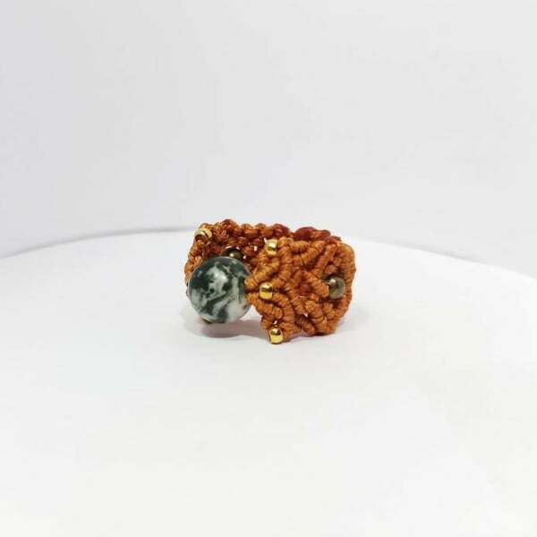Μακραμέ σετ βραχιόλι - δαχτυλίδι με Δενδρίτη - ημιπολύτιμες πέτρες, μακραμέ, χάντρες, χεριού, αυξομειούμενα - 3