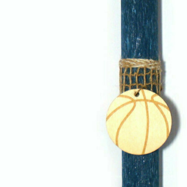 Λαμπάδα μπλε με μπάλα μπάσκετ ξύλινη - λαμπάδες, σπορ και ομάδες - 2