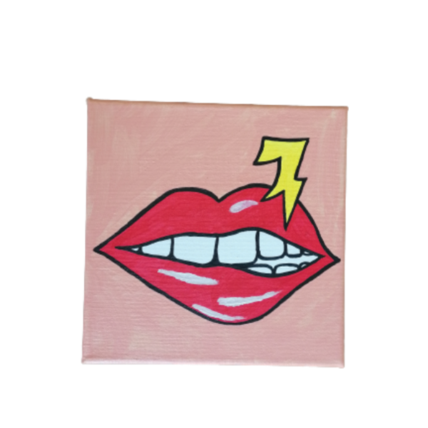 Pop art χείλη ζωγραφικη με ακρυλικά σε καμβά - κορίτσι