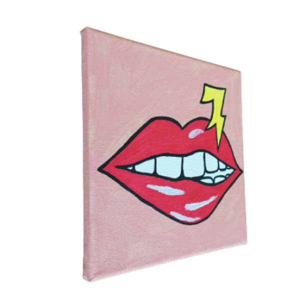 Pop art χείλη ζωγραφικη με ακρυλικά σε καμβά - κορίτσι - 2