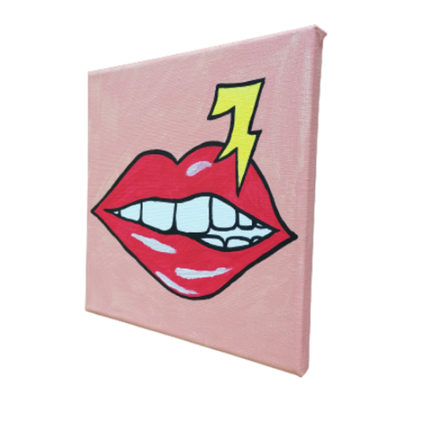 Pop art χείλη ζωγραφικη με ακρυλικά σε καμβά - κορίτσι - 3