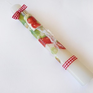 Πασχαλινή Λαμπάδα για κορίτσια, με χειροποίητο πήλινο στολίδι, κεραμίδι, "Φράουλα". 21x3cm - κορίτσι, λαμπάδες, για ενήλικες, για εφήβους - 2