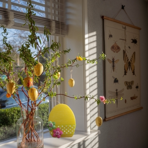Κίτρινο Ανοιξιάτικο Διακοσμητικό Κερί με λουλούδια 13cm - λουλούδια, αρωματικά κεριά, διακοσμητικά - 2