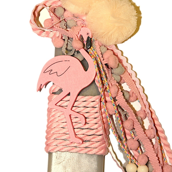 Πασχαλινή Λαμπάδα Vintage Ροζ Φλαμίνγο - vintage, κορίτσι, λαμπάδες, flamingos, για παιδιά - 2