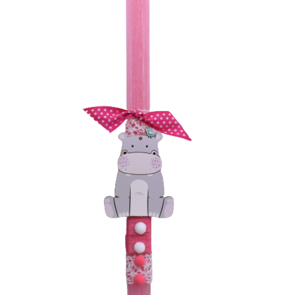 Κοριτσίστικη πασχαλινή λαμπάδα με ιπποπόταμο ξύλινο ροζ 30cm1 - κορίτσι, λαμπάδες, για παιδιά, ζωάκια, για μωρά - 2