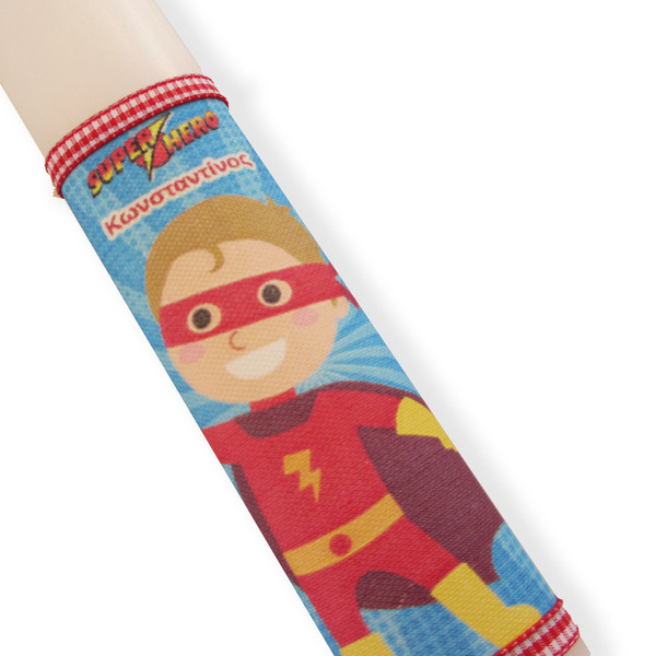 Αρωματική λαμπάδα "super ήρωας" με το όνομά του - καστανός 30cm - αγόρι, λαμπάδες, για παιδιά, σούπερ ήρωες, προσωποποιημένα