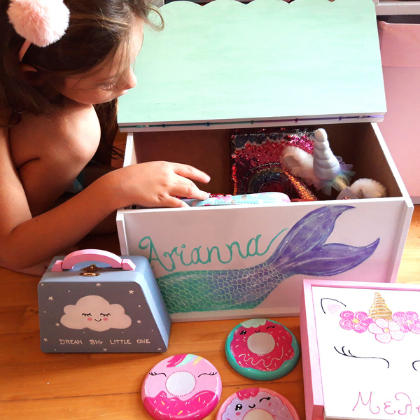 Ξύλινο κουτί παιχνιδιών γοργόνα! - κορίτσι, οργάνωση & αποθήκευση, κουτιά αποθήκευσης - 3