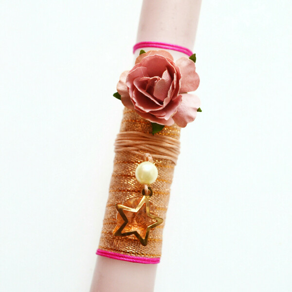 Λαμπάδα σε όμπρε απόχρωση με τριαντάφυλλο και κρυσταλλάκι - κορίτσι, αστέρι, τριαντάφυλλο, λαμπάδες, για εφήβους - 3