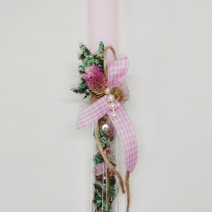 Γυάλινη λαμπάδα ροζ με αποξηραμένα άνθη - ροζ, λαμπάδες, φλοράλ, για ενήλικες - 4
